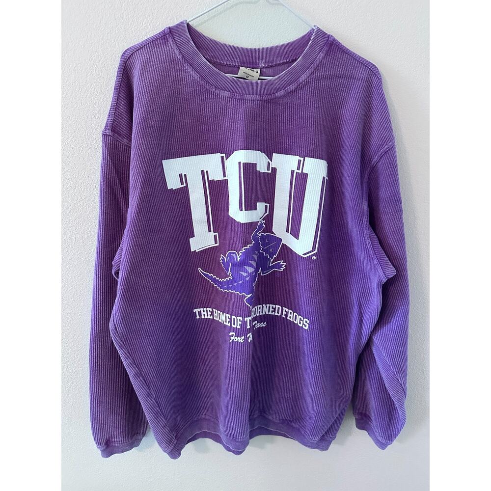 Chicka-D womens size medium purple long sleeve TCU horned frogs sweater oversize